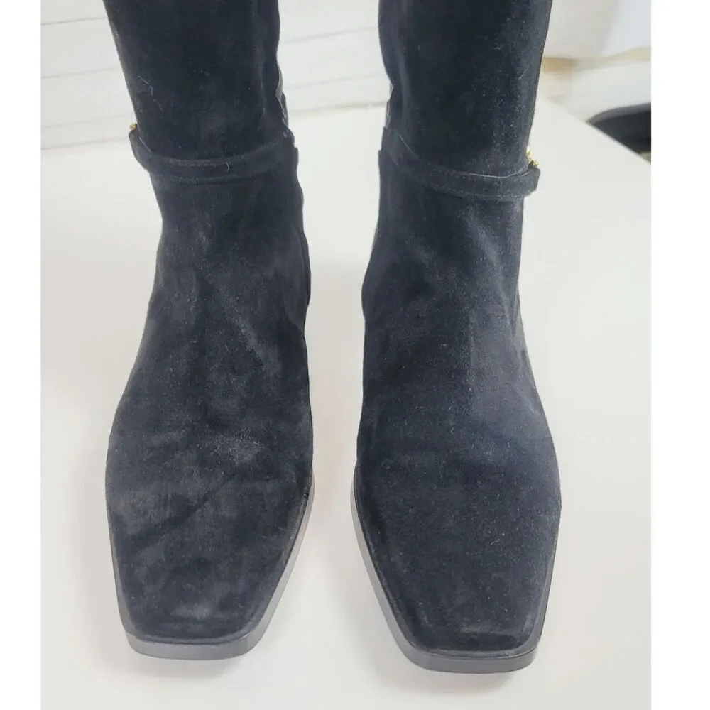 SAM EDELMAN CLIVE KNEE HIGH RIDING BOOTS IN BLACK SUEDE, SZ 10.5